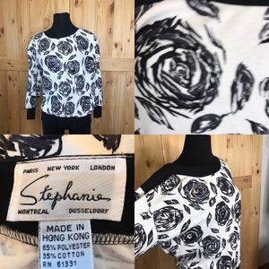 80s black roses w gray sequins top by Stephanie